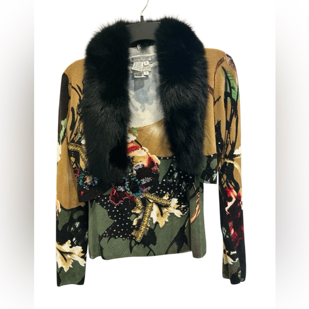 Alberto Makali Art-to wear floral beaded sequin sweater set